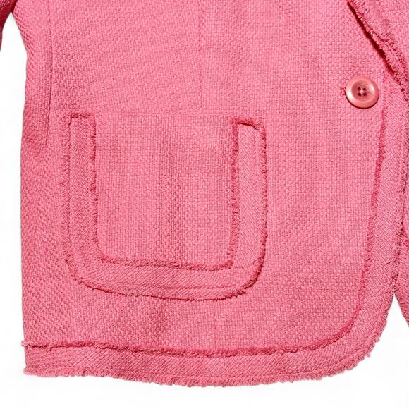 Nygard Pink Silk Blend Blazer Jacket Sz 12 Fringe Trim Flower Accent Career Chic - Picture 10 of 12